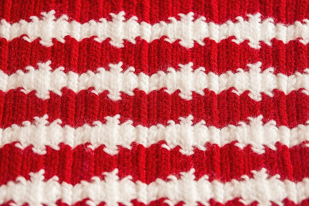 close-up of woolen fabric texture in red and white, created with generative aiの素材
