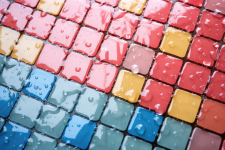 raindrops hitting glossy ceramic tiles, created with generative aiの素材