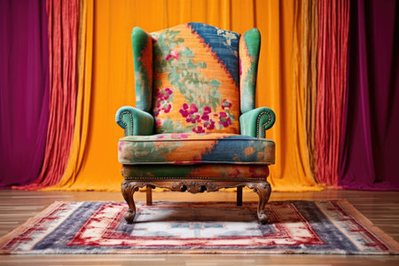 wingback chair with a rush of color from multicolored upholstery, created with generative aiの素材