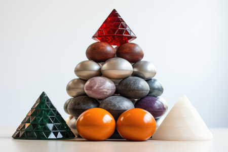 different-sized medicine balls stacked in a pyramid, created with generative aiの素材