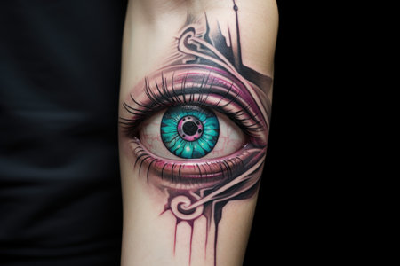 a tattoo of an eye on a persons arm, created with generative aiの素材