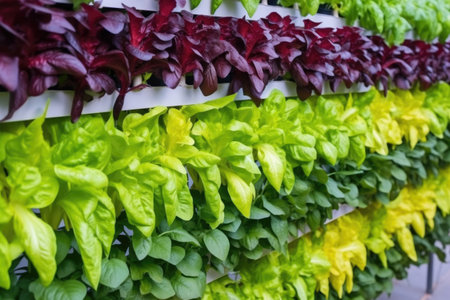 rows of colorful hydroponic bell peppers in vertical farming setup, created with generative aiの素材