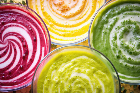 swirls created in a fresh fruit smoothie, created with generative aiの素材