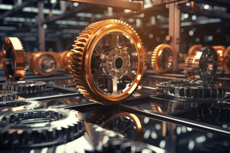 gear wheels superimposed on a car manufacturing process, created with generative aiの素材