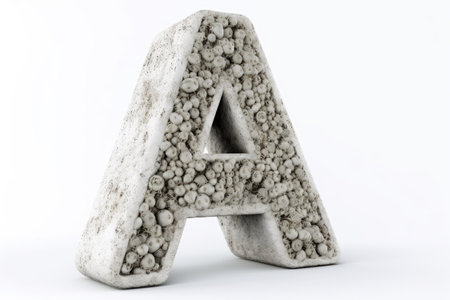 letter a, from concrete, on white background, created with generative aiの素材