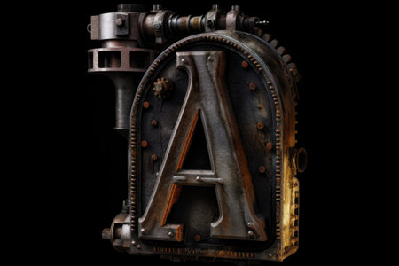letter a, industrial style, on black background, created with generative aiの素材