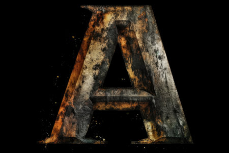 letter a, grunge style, on black background, created with generative aiの素材