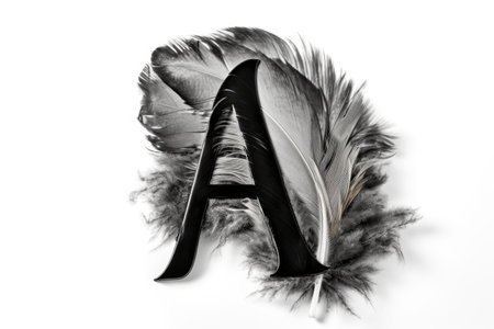 letter a, from feathers, on white background, created with generative aiの素材