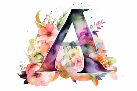 letter a, watercolor style, on white background, created with generative aiの素材