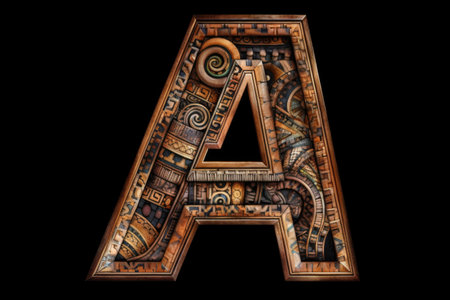 letter a, mayan style, on black background, created with generative aiの素材