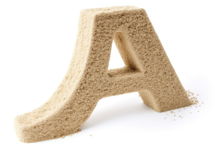 letter a, from sand, on white background, created with generative aiの素材