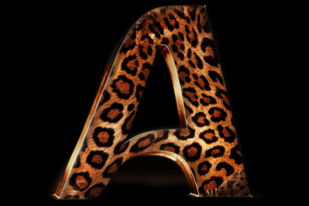 letter a, animal print style, on black background, created with generative aiの素材