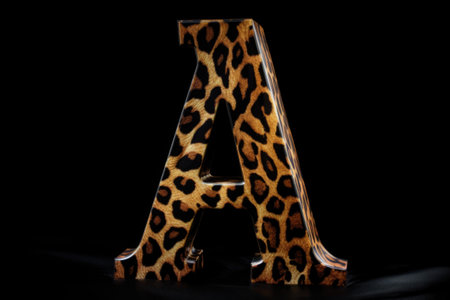 letter a, animal print style, on black background, created with generative aiの素材