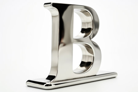 letter b, from polished metal, on white background, created with generative aiの素材