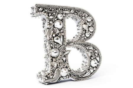 letter b, bejeweled, on white background, created with generative aiの素材