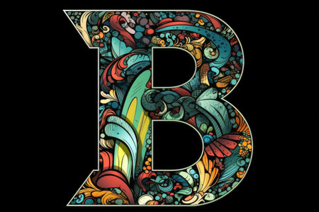 letter b, comic book style, on black background, created with generative aiの素材