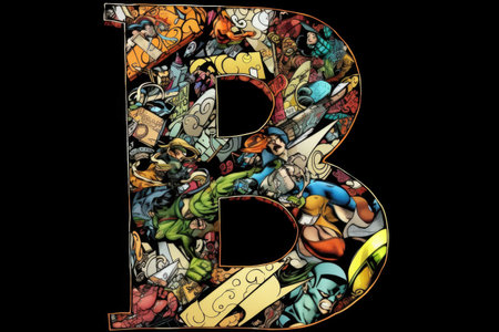 letter b, comic book style, on black background, created with generative aiの素材