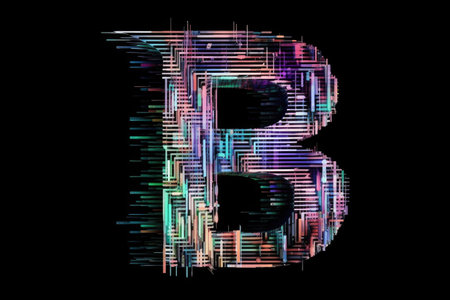 letter b, glitch effect style, on white background, created with generative aiの素材