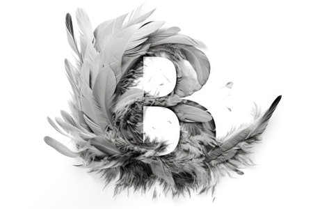 letter b, from feathers, on white background, created with generative aiの素材