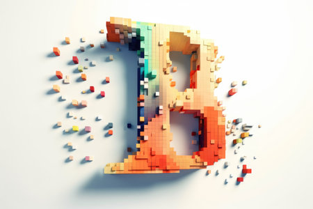 letter b, pixelated, on white background, created with generative aiの素材