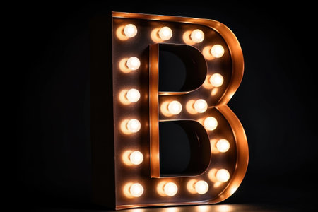 letter b, marquee lights style, on white background, created with generative aiの素材
