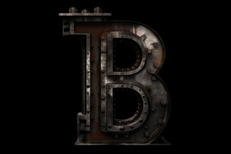letter b, industrial style, on black background, created with generative aiの素材