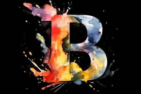 letter b, watercolor style, on black background, created with generative aiの素材