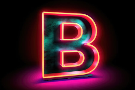 letter b, retro 80s neon style, on white background, created with generative aiの素材