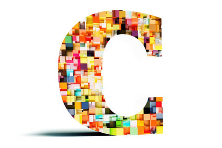 letter c, pixelated, on white background, created with generative aiの素材