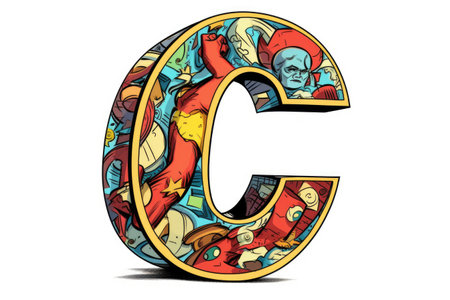 letter c, comic book style, on white background, created with generative aiの素材