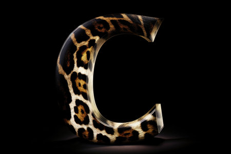 letter c, animal print style, on black background, created with generative aiの素材