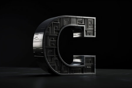 letter c, 3d block letters style, on black background, created with generative aiの素材