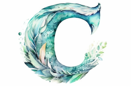 letter c, watercolor style, on white background, created with generative aiの素材