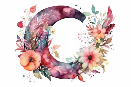 letter c, watercolor style, on white background, created with generative aiの素材