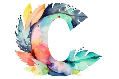 letter c, watercolor style, on white background, created with generative aiの素材