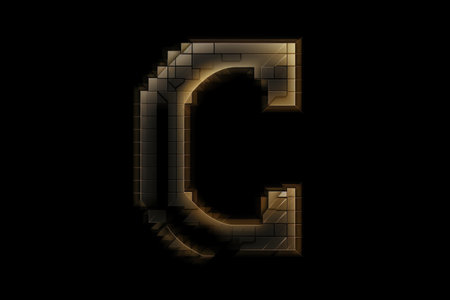 letter c, pixel art style, on black background, created with generative aiの素材