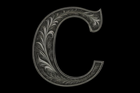 letter c, chalkboard style, on black background, created with generative aiの素材