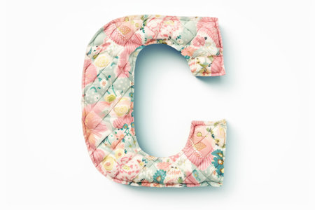 letter c, quilted, on white background, created with generative aiの素材