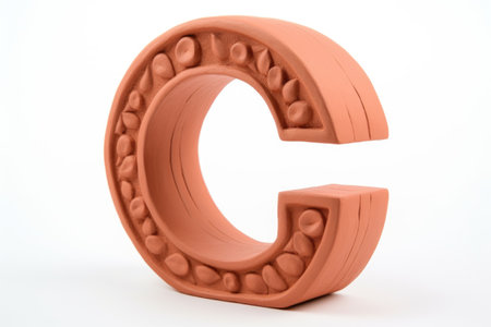 letter c, from terracotta, on white background, created with generative aiの素材