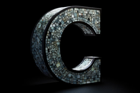 letter c, mosaic style, on black background, created with generative aiの素材