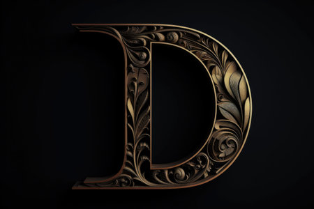 letter d, paper cut-out style, on black background, created with generative aiの素材