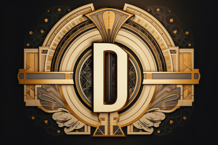 letter d, art deco style, on white background, created with generative aiの素材