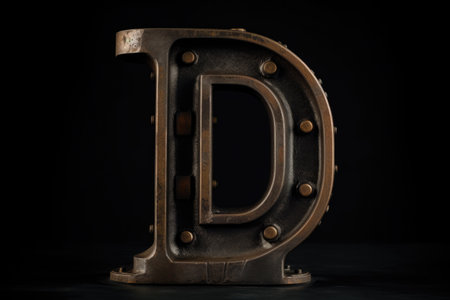 letter d, industrial style, on black background, created with generative aiの素材