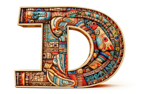 letter d, mayan style, on white background, created with generative aiの素材
