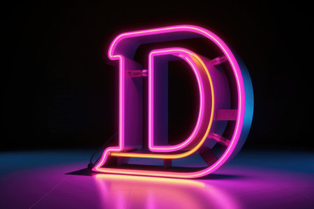 letter d, retro 80s neon style, on white background, created with generative aiの素材