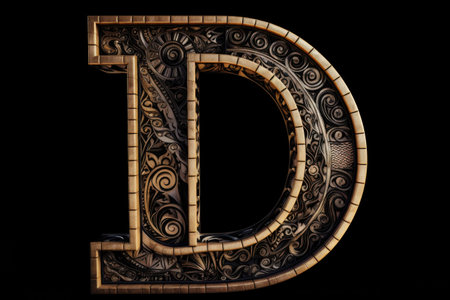 letter d, mayan style, on black background, created with generative aiの素材