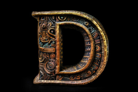 letter d, mayan style, on black background, created with generative aiの素材