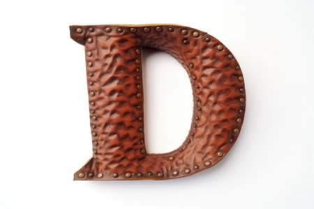 letter d, from leather, on white background, created with generative aiの素材