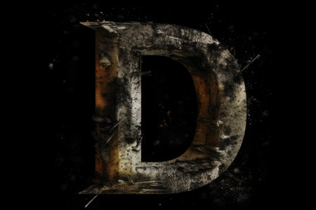 letter d, grunge style, on black background, created with generative aiの素材