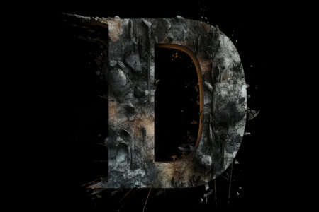 letter d, grunge style, on black background, created with generative aiの素材
